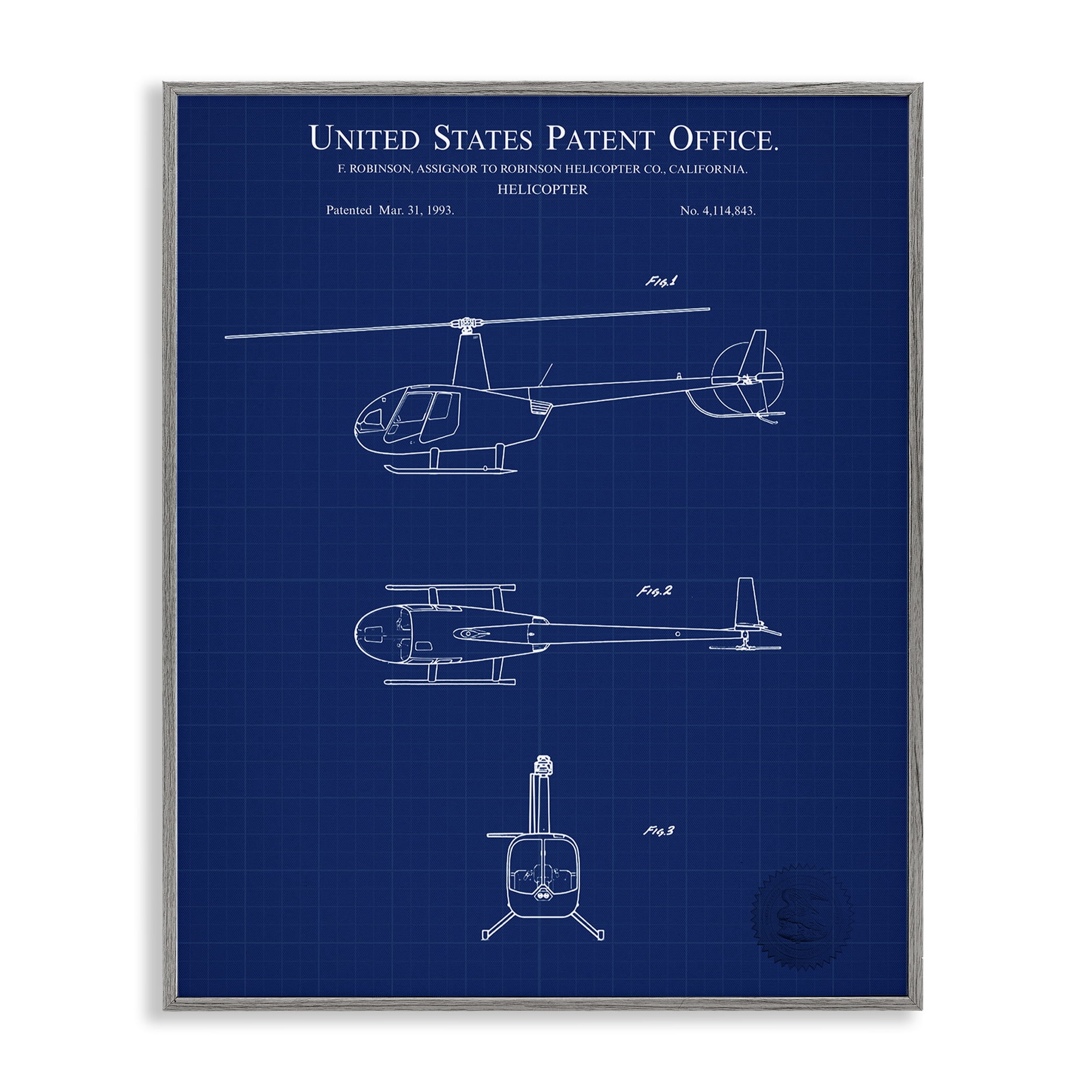 Stupell Industries Detailed Helicopter Blueprint Transportation Painting Gray Framed Art Print Wall Art, 24 x 30