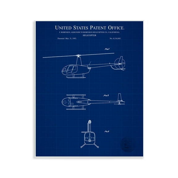 Stupell Industries Detailed Helicopter Blueprint Transportation Painting Unframed Art Print Wall Art, 11 x 14