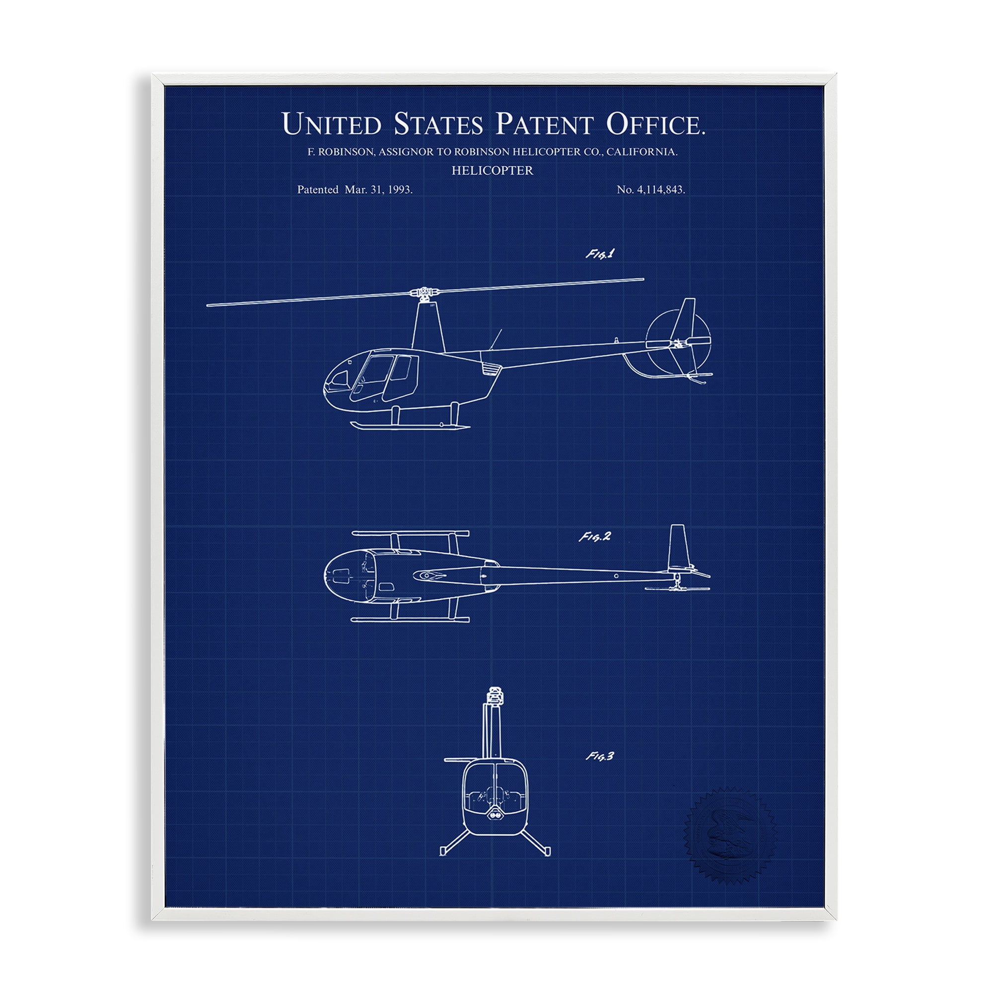 Stupell Industries Detailed Helicopter Blueprint Transportation Painting White Framed Art Print Wall Art, 24 x 30