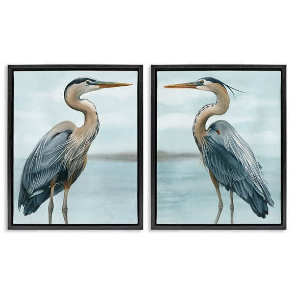 Stupell Industries Detailed Heron Bird Duo Animals & Insects Painting Black Floater Framed Canvas Art Print Wall Art, 17 x 21, Set of 2