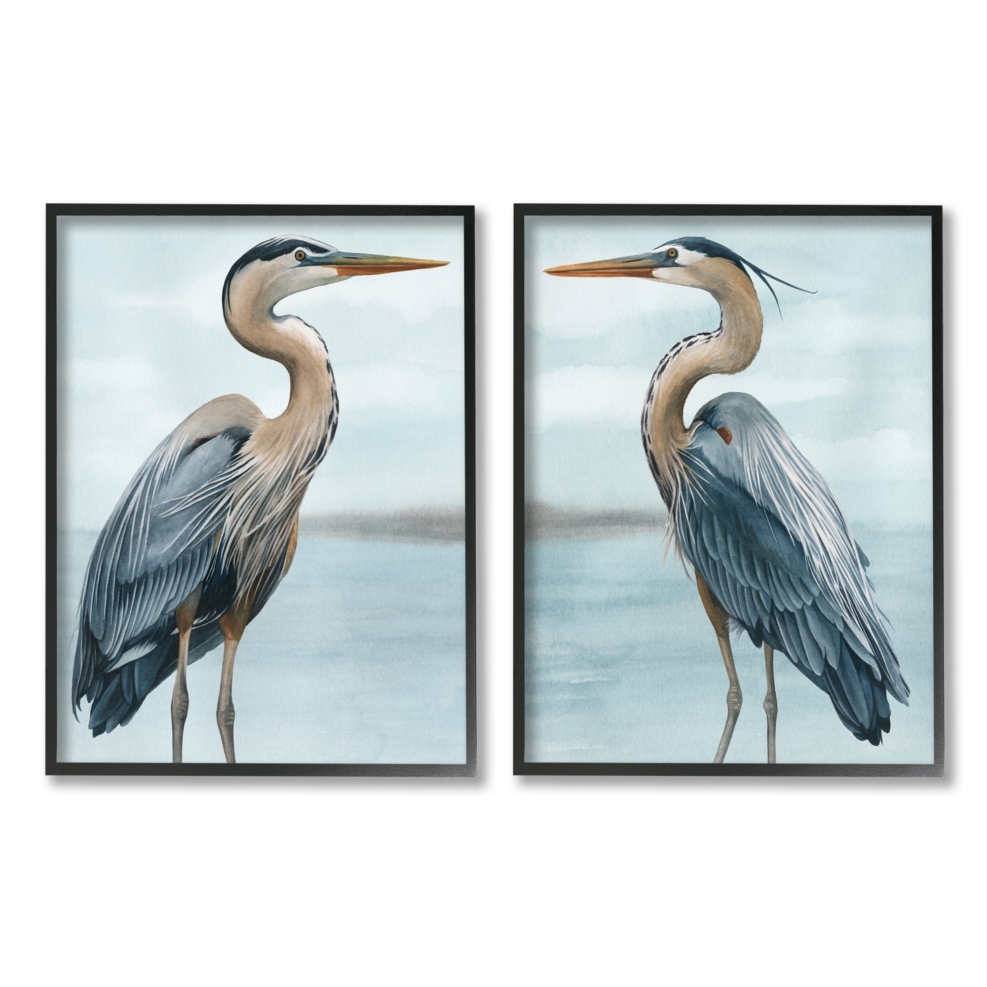 Stupell Industries Detailed Heron Bird Duo Animals & Insects Painting Black Framed Art Print Wall Art, 11 x 14, Set of 2