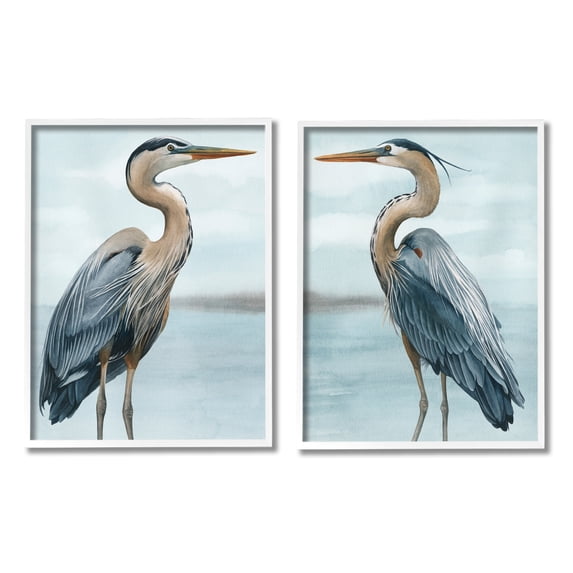 Stupell Industries Detailed Heron Bird Duo Animals & Insects Painting White Framed Art Print Wall Art, 11 x 14, Set of 2