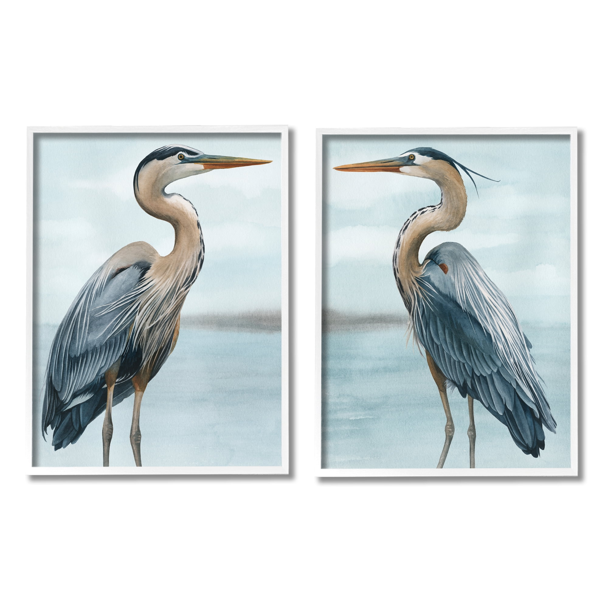 Grace Popp Heron Bird Duo Canvas Print in White Frame