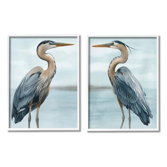 Stupell Industries Detailed Heron Bird Duo Animals & Insects Painting White Framed Art Print Wall Art, 24 x 30, Set of 2