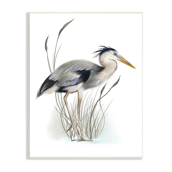 Stupell Industries Detailed Heron Bird Leering Wetland Grass Marsh Graphic Art Unframed Art Print Wall Art, Design by Studio Q