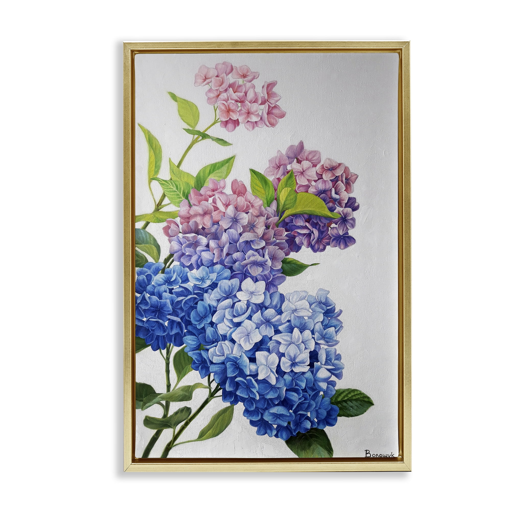Stupell Industries Detailed Hydrangea Gradient Botanical & Floral Painting Gold Floater Framed Art Print Wall Art, 17 x 25