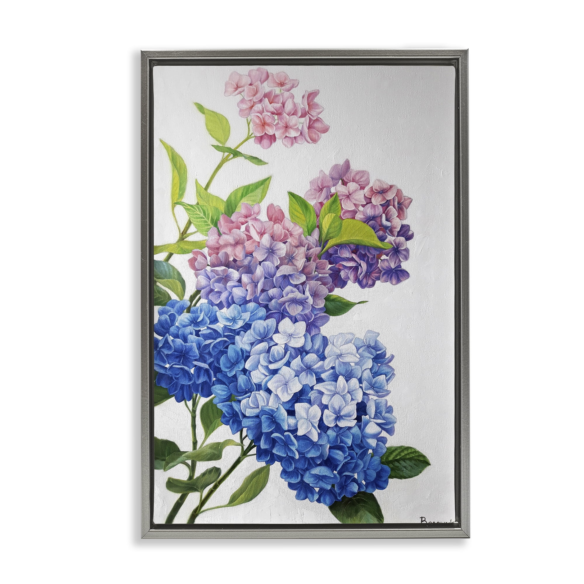 Stupell Industries Detailed Hydrangea Gradient Botanical & Floral Painting Gray Floater Framed Art Print Wall Art, 21 x 31