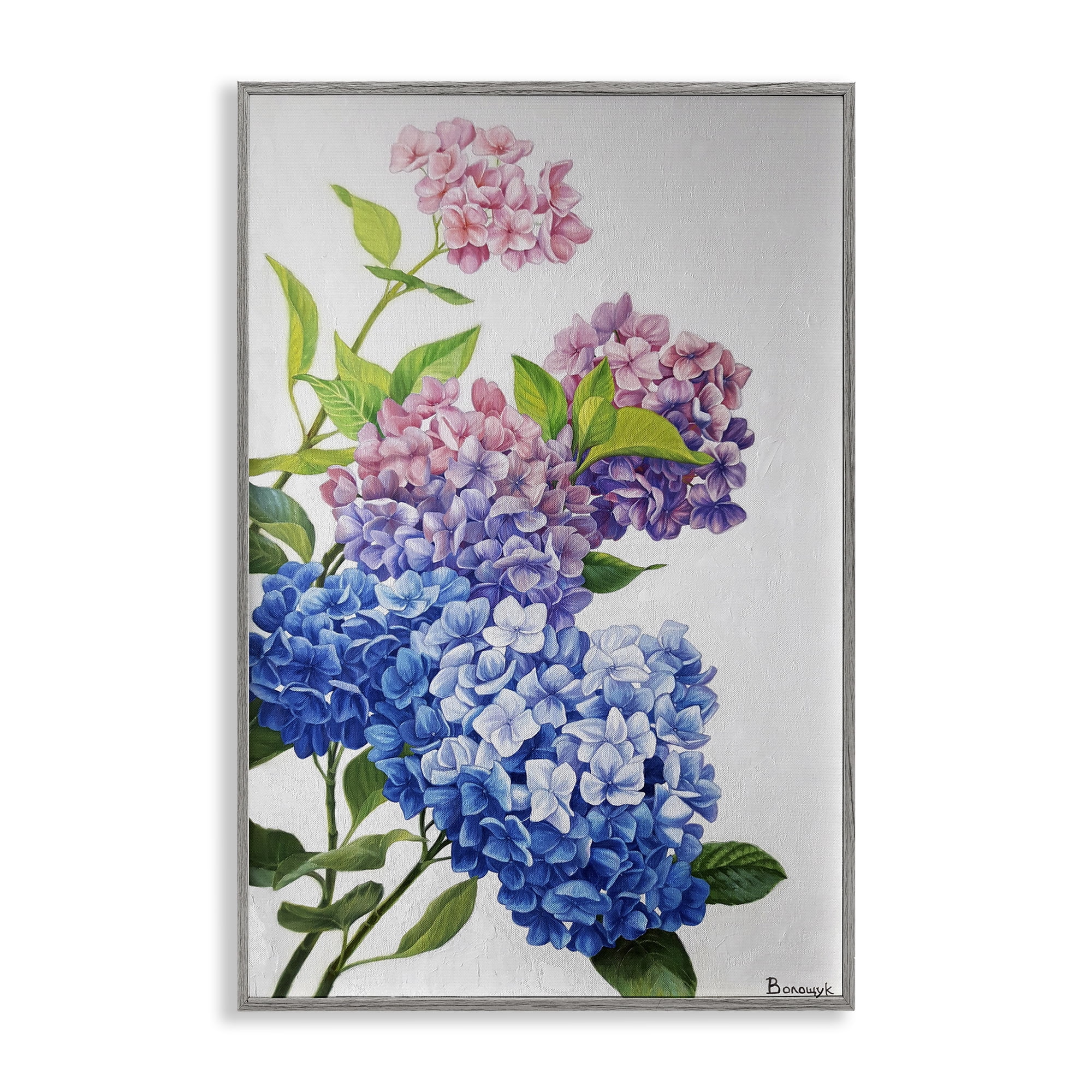 Stupell Industries Detailed Hydrangea Gradient Botanical & Floral Painting Gray Framed Art Print Wall Art, 16 x 24