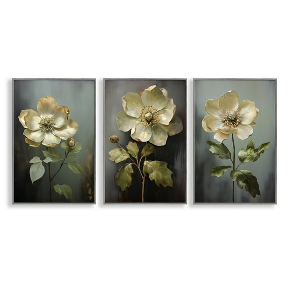 Stupell Industries Detailed Magnolia Flowers Plants & Flowers Painting Gray Framed Art Print Wall Art, 16 x 24, Set of 3