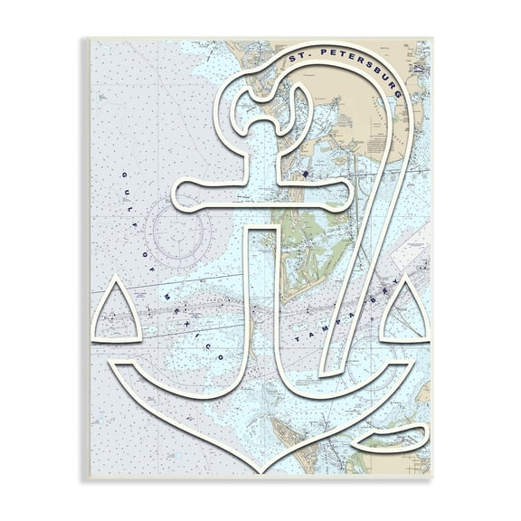 Stupell Industries Detailed Map Tampa Bay Florida Anchor Symbol , 10 x 15, Design by Lil' Rue