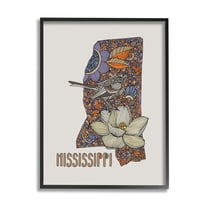 Stupell Industries Detailed Mississippi Bird & Flower Pattern Design Graphic Art Black Framed Art Print Wall Art, Design by Valentina Harper