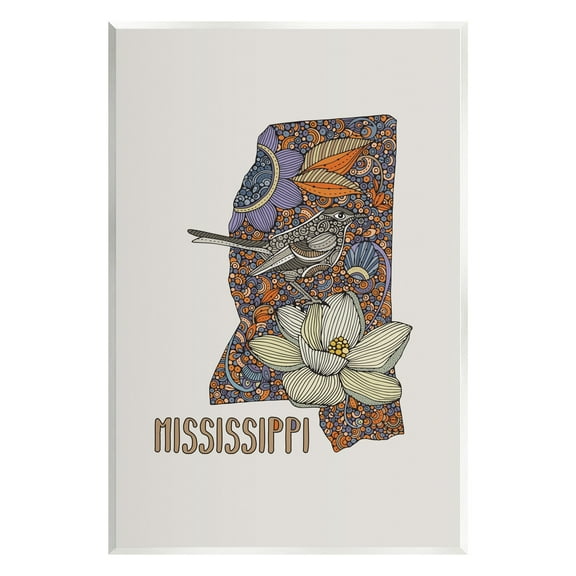 Stupell Industries Detailed Mississippi Bird & Flower Pattern Design Graphic Art Unframed Art Print Wall Art, Design by Valentina Harper
