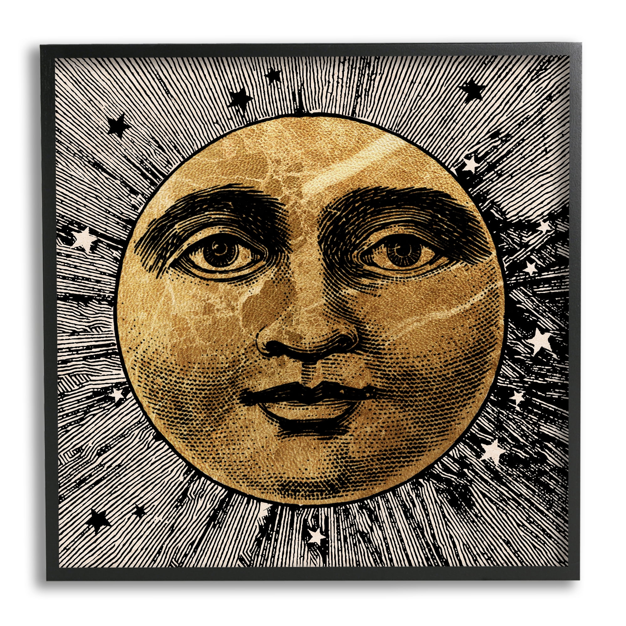 Stupell Industries Detailed Moon Face Landscape Painting Black Framed Art Print Wall Art, 12 x 12