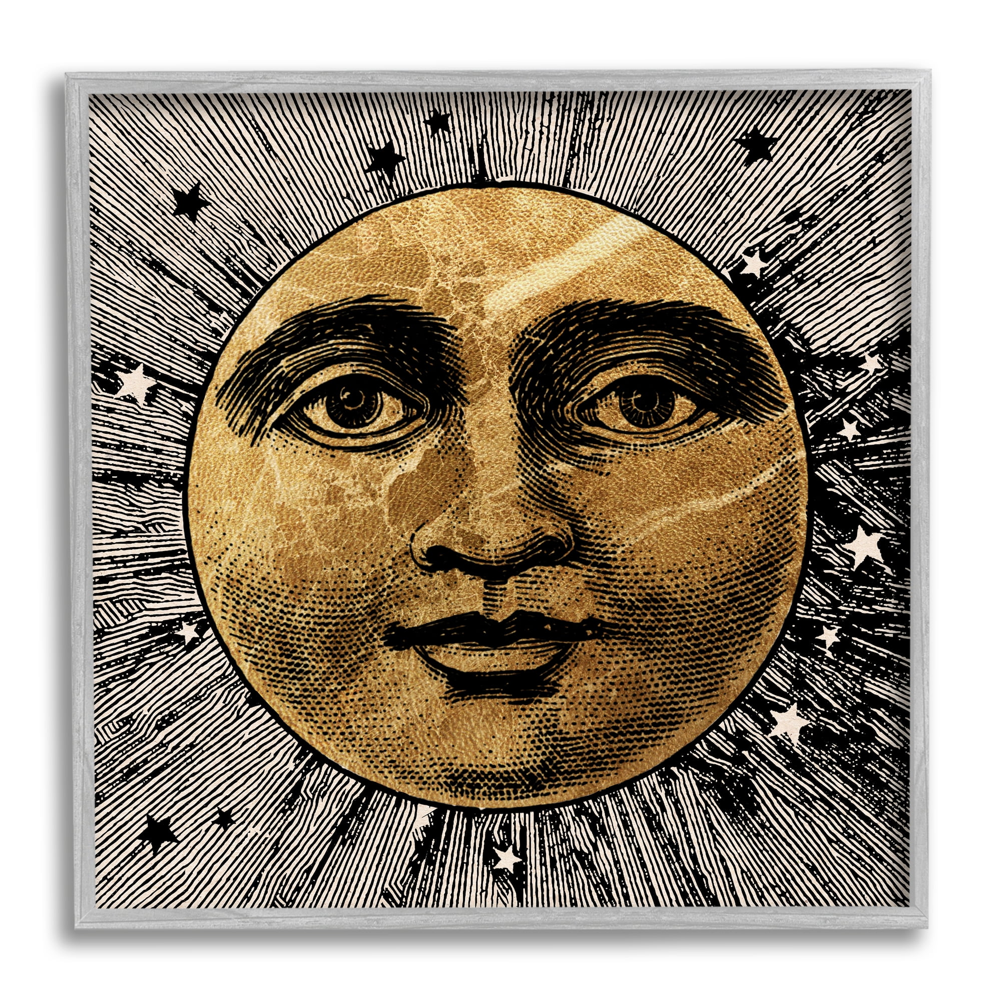 Stupell Industries Detailed Moon Face Landscape Painting Gray Framed Art Print Wall Art, 24 x 24