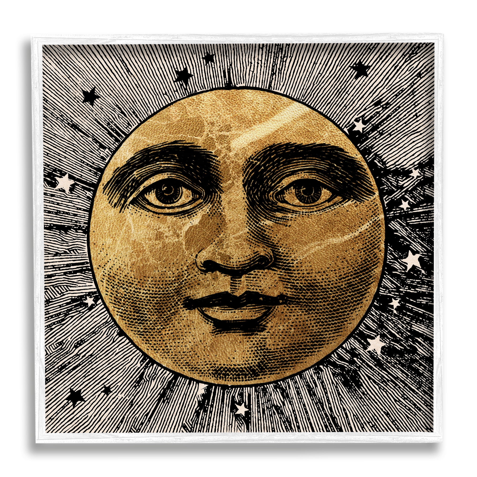 Stupell Industries Detailed Moon Face Landscape Painting White Framed Art Print Wall Art, 24 x 24
