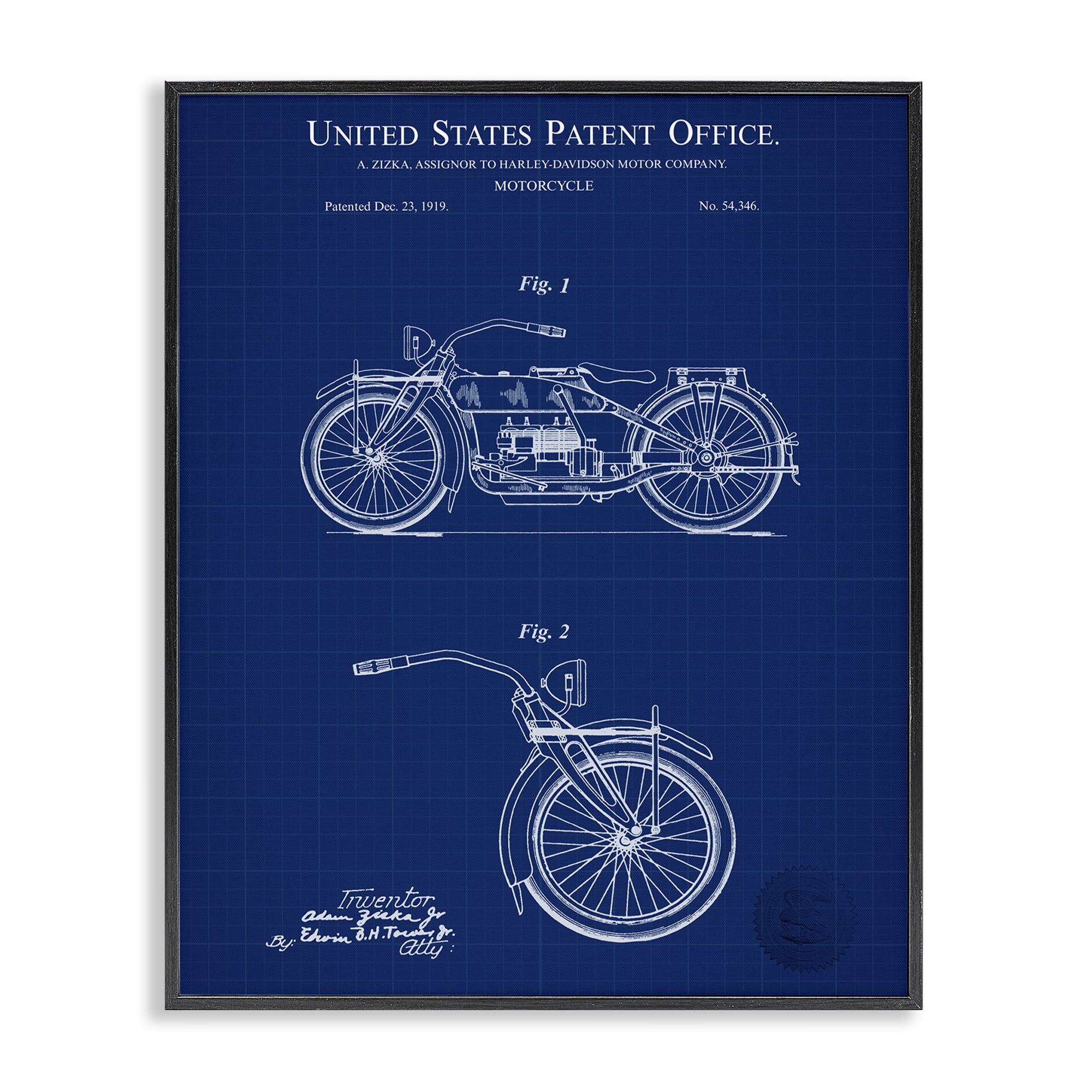 Stupell Industries Detailed Motorcycle Blueprint Transportation Painting Black Framed Art Print Wall Art, 16 x 20