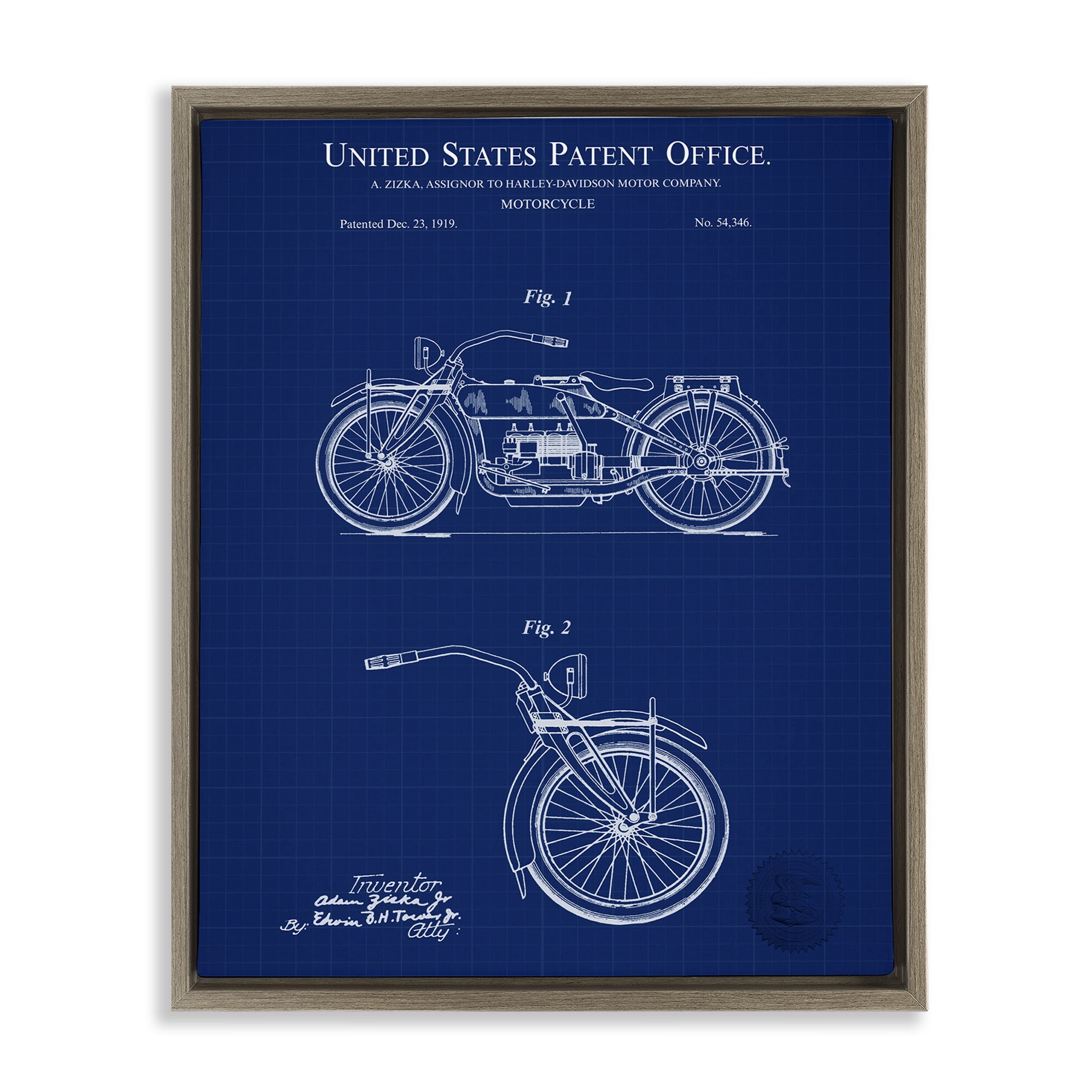 Stupell Industries Detailed Motorcycle Blueprint Transportation Painting Brown Floater Framed Art Print Wall Art, 17 x 21