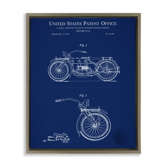 Stupell Industries Detailed Motorcycle Blueprint Transportation Painting Brown Floater Framed Art Print Wall Art, 17 x 21