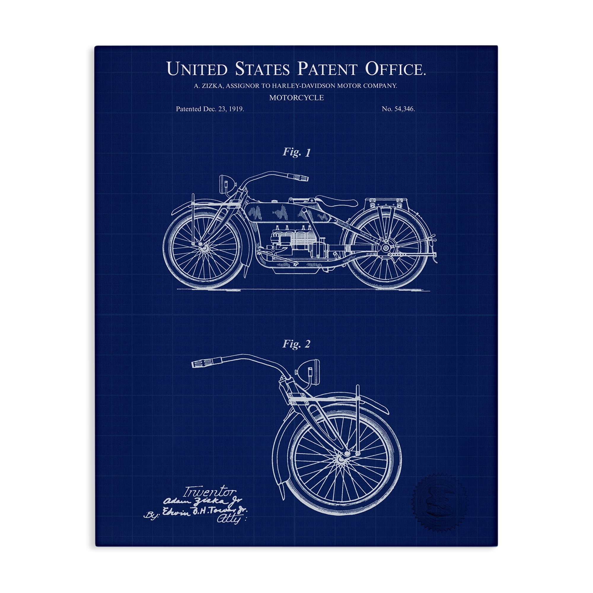 Stupell Industries Detailed Motorcycle Blueprint Transportation Painting Gallery Wrapped Canvas Art Print Wall Art, 36 x 48