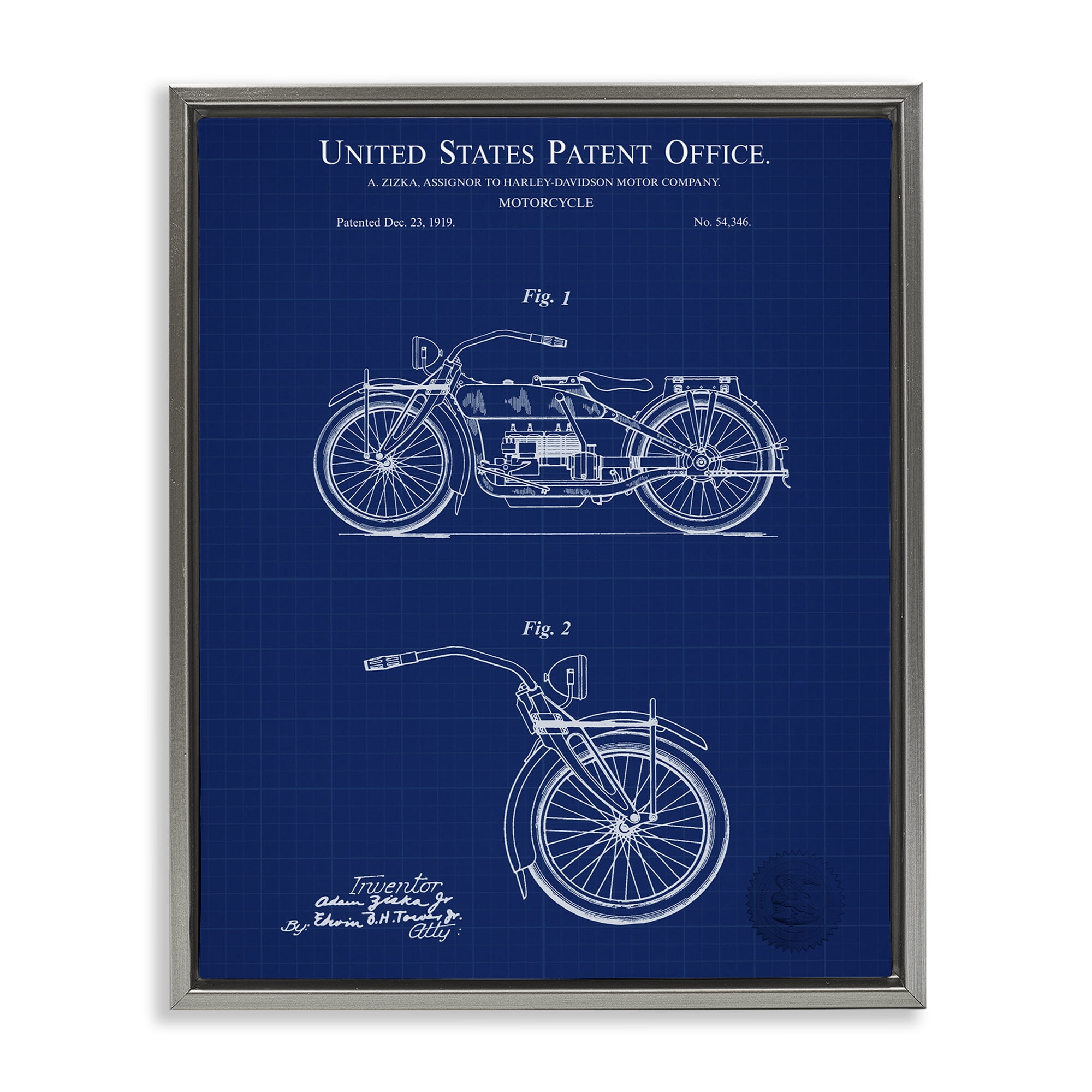 Stupell Industries Detailed Motorcycle Blueprint Transportation Painting Gray Floater Framed Art Print Wall Art, 17 x 21