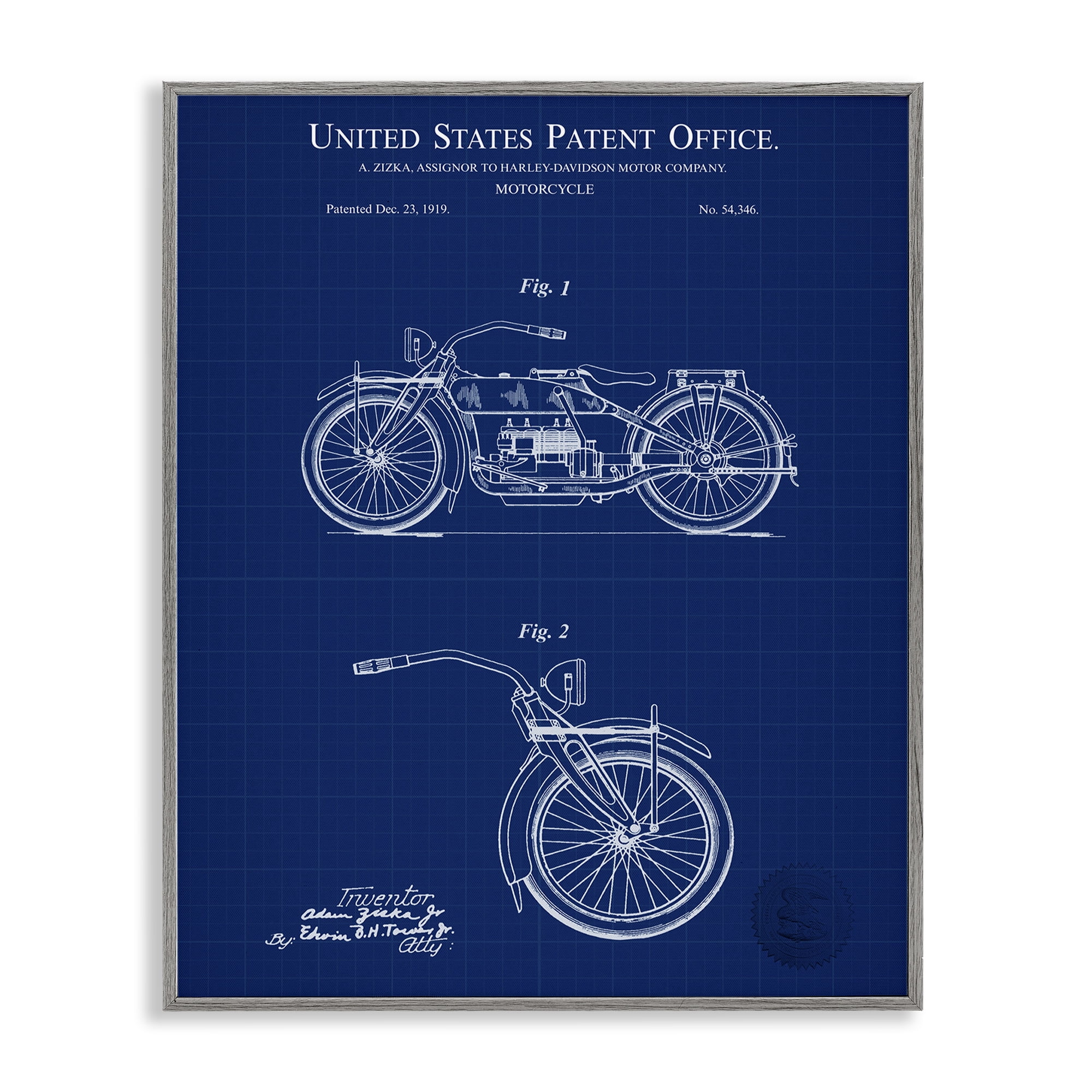 Stupell Industries Detailed Motorcycle Blueprint Transportation Painting Gray Framed Art Print Wall Art, 16 x 20
