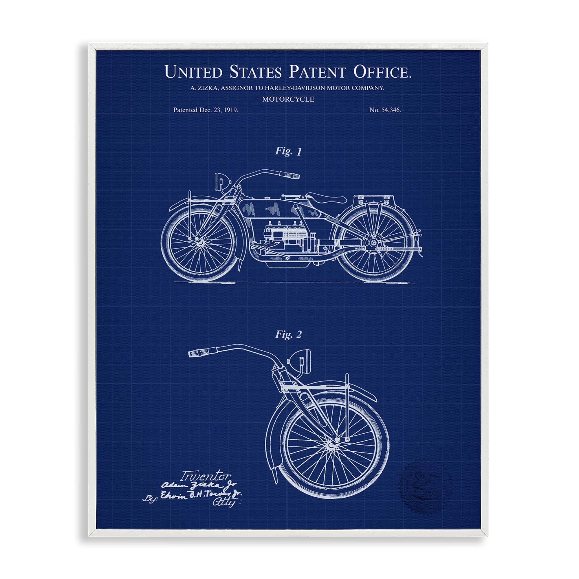 Stupell Industries Detailed Motorcycle Blueprint Transportation Painting White Framed Art Print Wall Art, 24 x 30