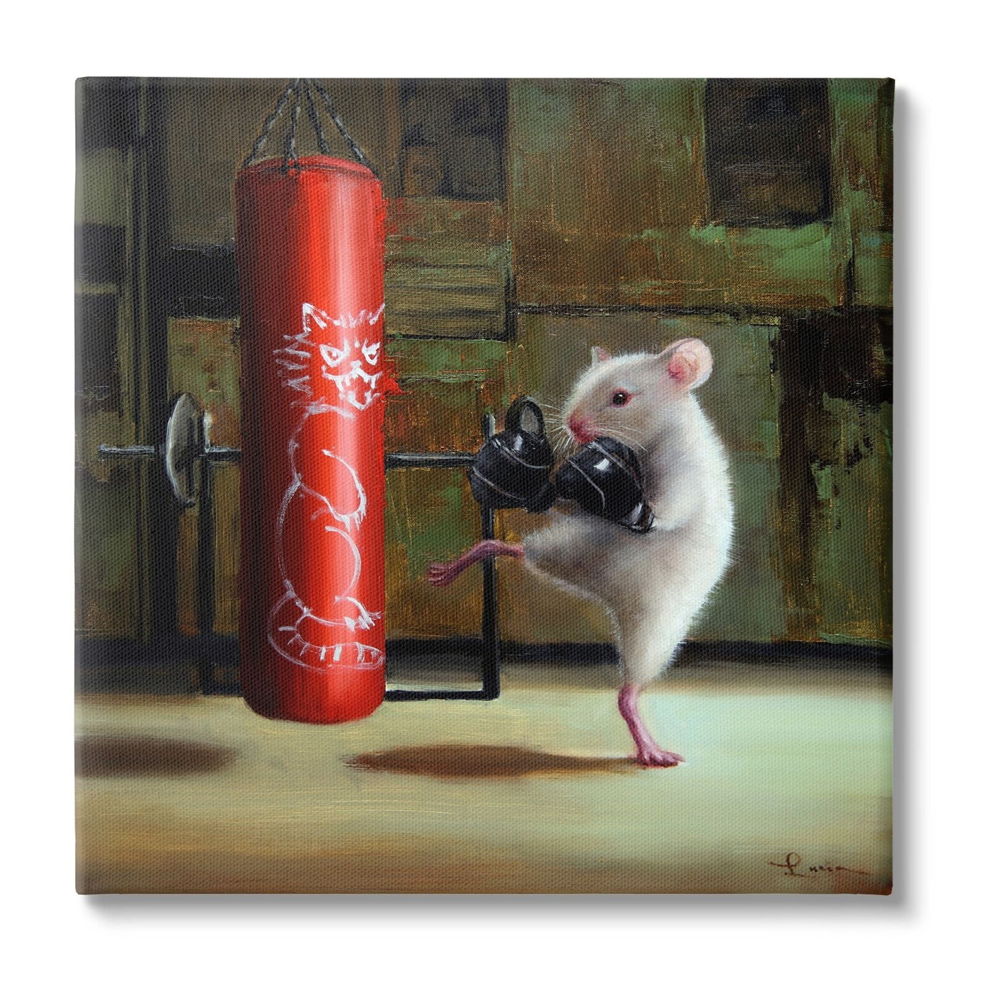 Stupell Industries Detailed Mouse Kick Boxing Cat Punching Bag Canvas Wall Art, 17 x 17, Design by Lucia Heffernan