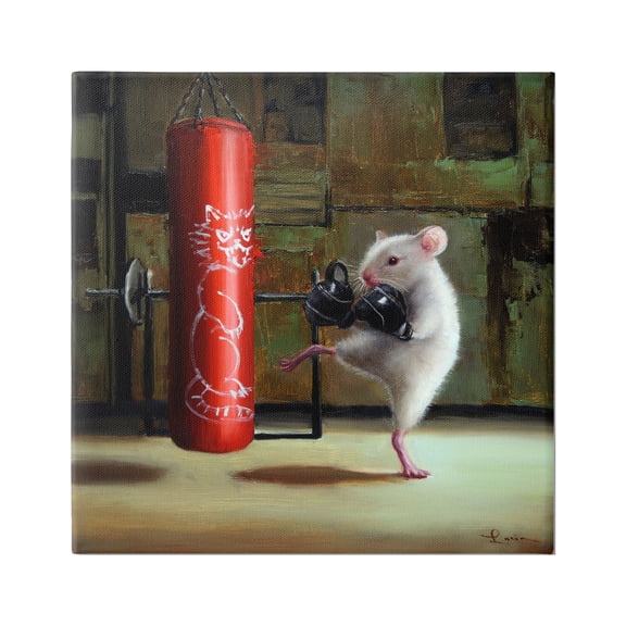 Stupell Industries Detailed Mouse Kick Boxing Cat Punching Bag Canvas Wall Art, 36 x 36, Design by Lucia Heffernan