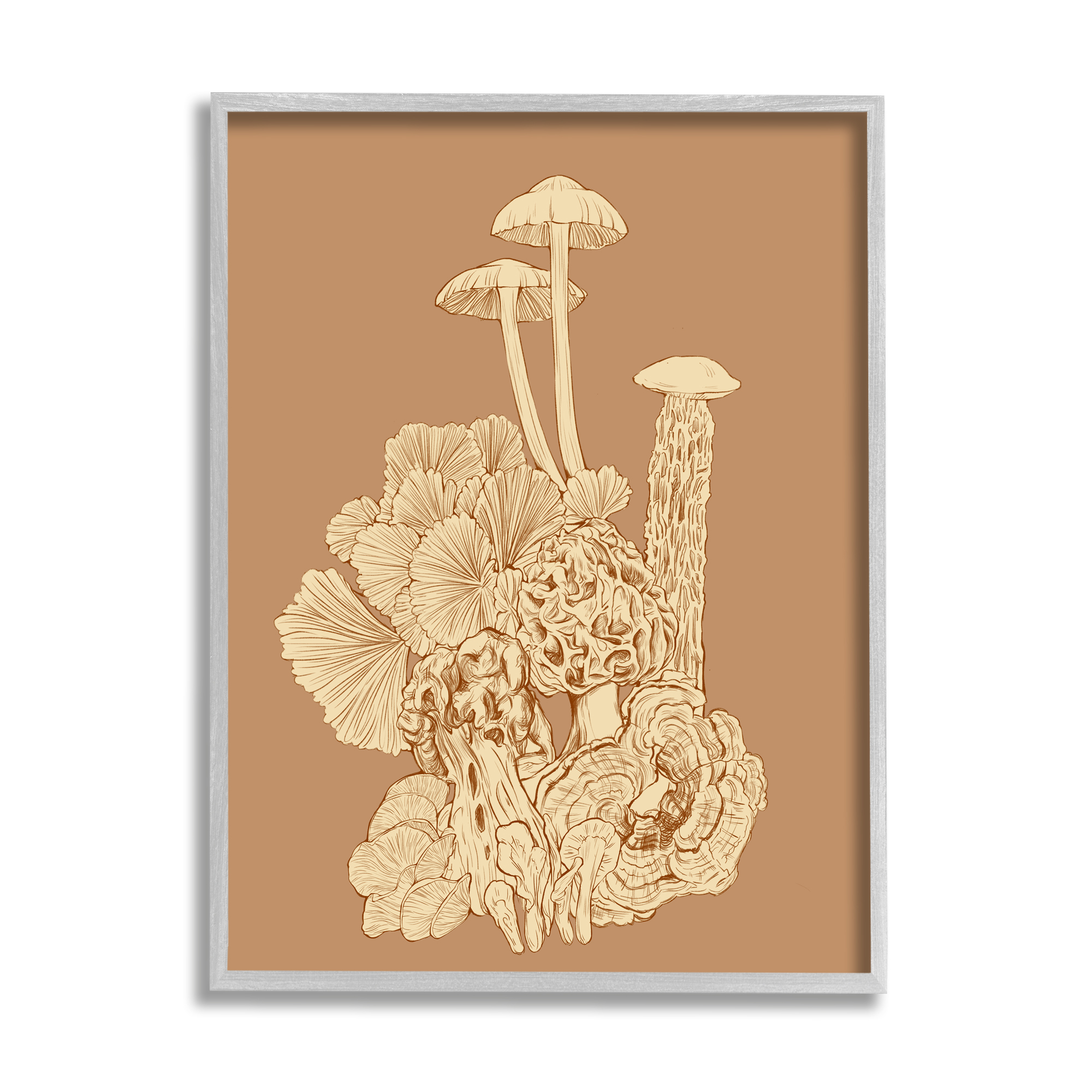 Stupell Industries Detailed Mushrooms Forest Flora Nature Plants Arrangement Graphic Art Gray Framed Art Print Wall Art, Design by Ziwei Li
