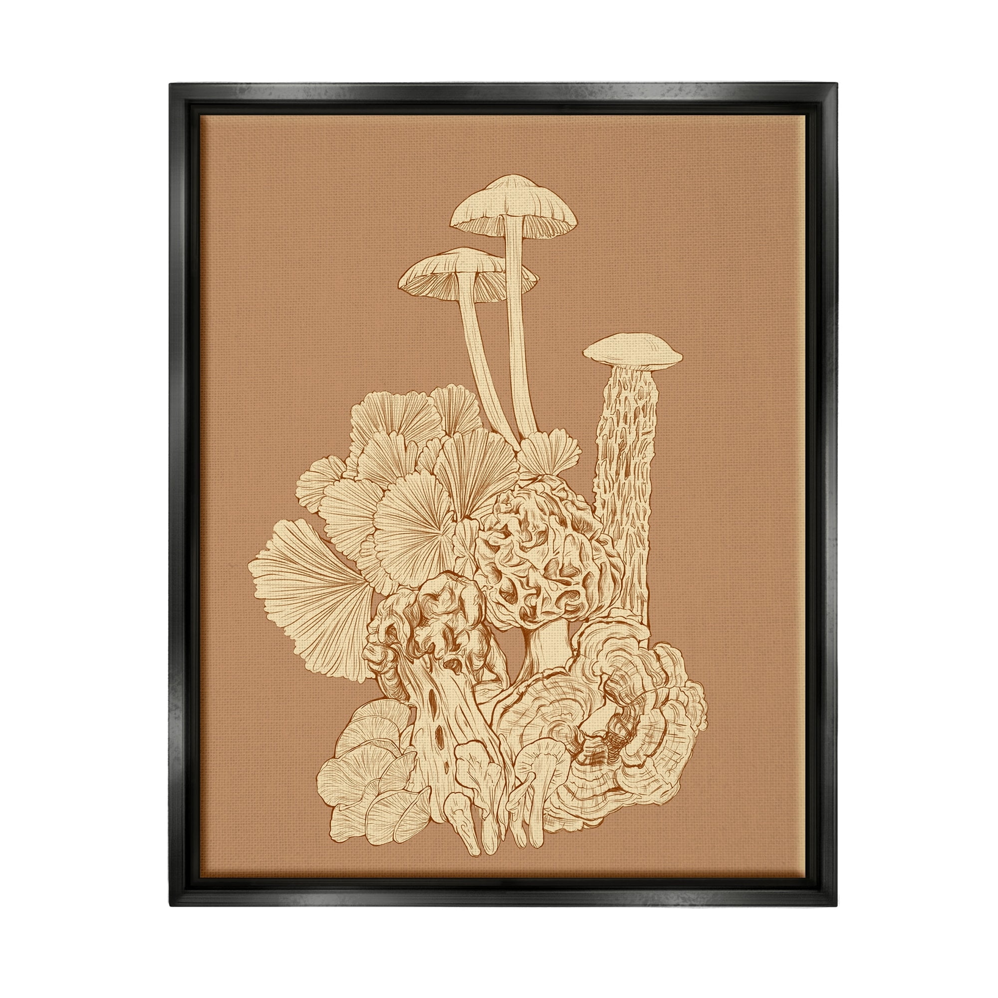 Stupell Industries Detailed Mushrooms Forest Flora Nature Plants Arrangement Graphic Art Jet Black Floating Framed Canvas Print Wall Art, Design by Ziwei Li