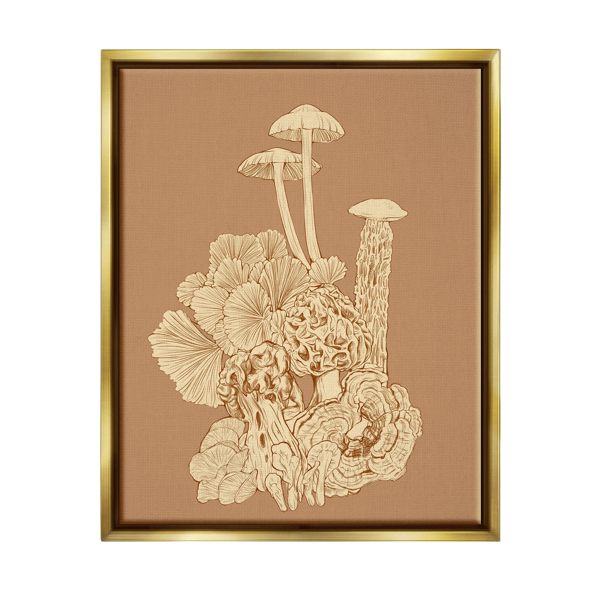 Stupell Industries Detailed Mushrooms Forest Flora Nature Plants Arrangement Graphic Art Metallic Gold Floating Framed Canvas Print Wall Art, Design by Ziwei Li