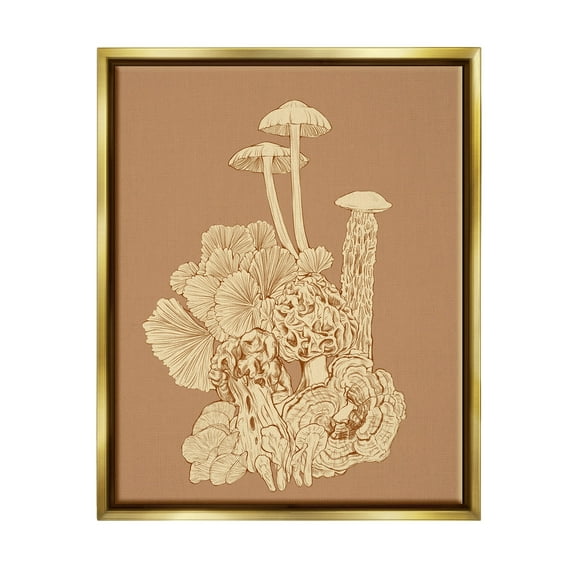 Stupell Industries Detailed Mushrooms Forest Flora Nature Plants Arrangement Graphic Art Metallic Gold Floating Framed Canvas Print Wall Art, Design by Ziwei Li