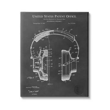 Stupell Industries Detailed Music Headphones Diagram Blueprint Patent Design Canvas Wall Art, 30 x 40, Design by Karl Hronek
