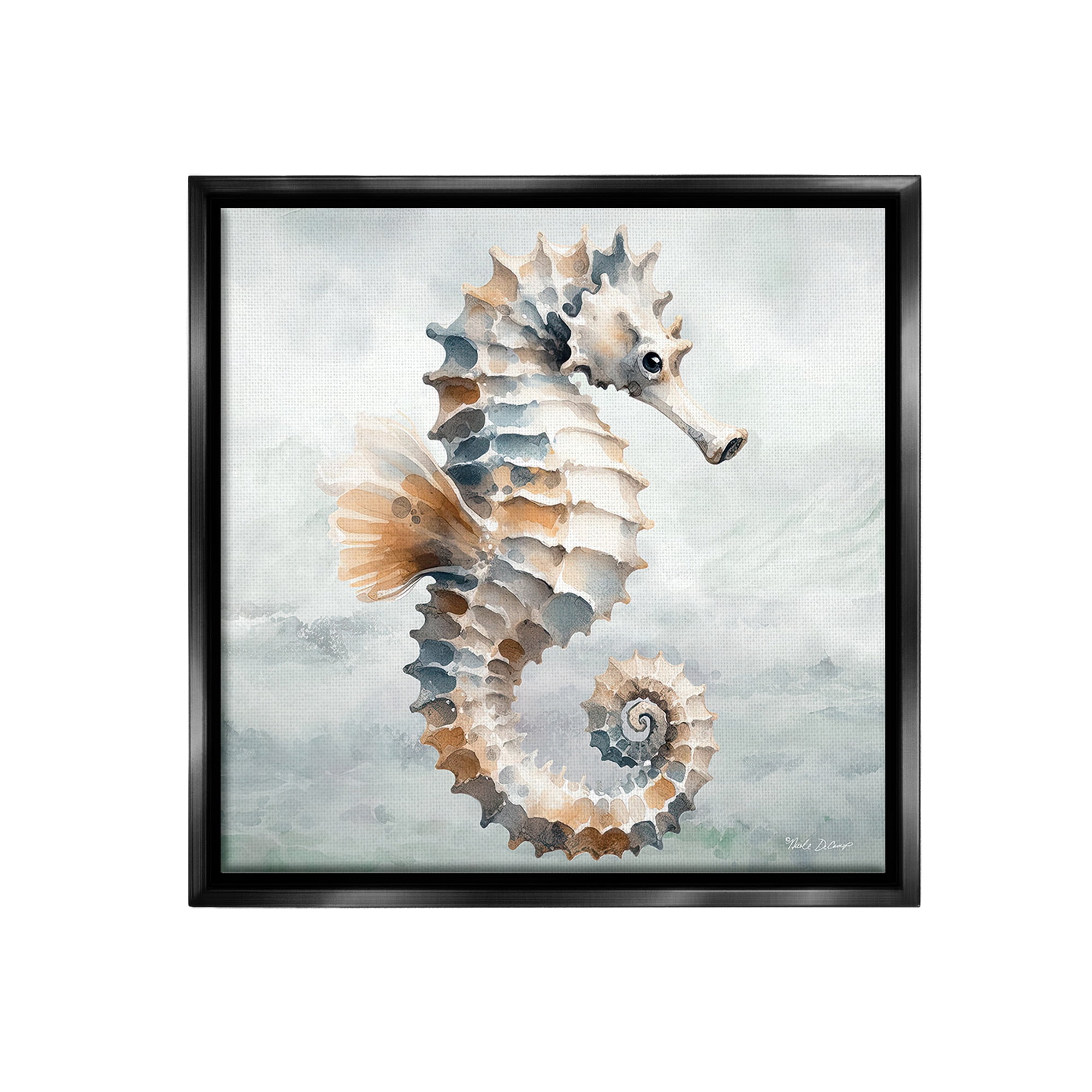 Stupell Industries Detailed Ocean Seahorse Animals & Insects Painting Black Floater Framed Canvas Art Print Wall Art, 18 x 18