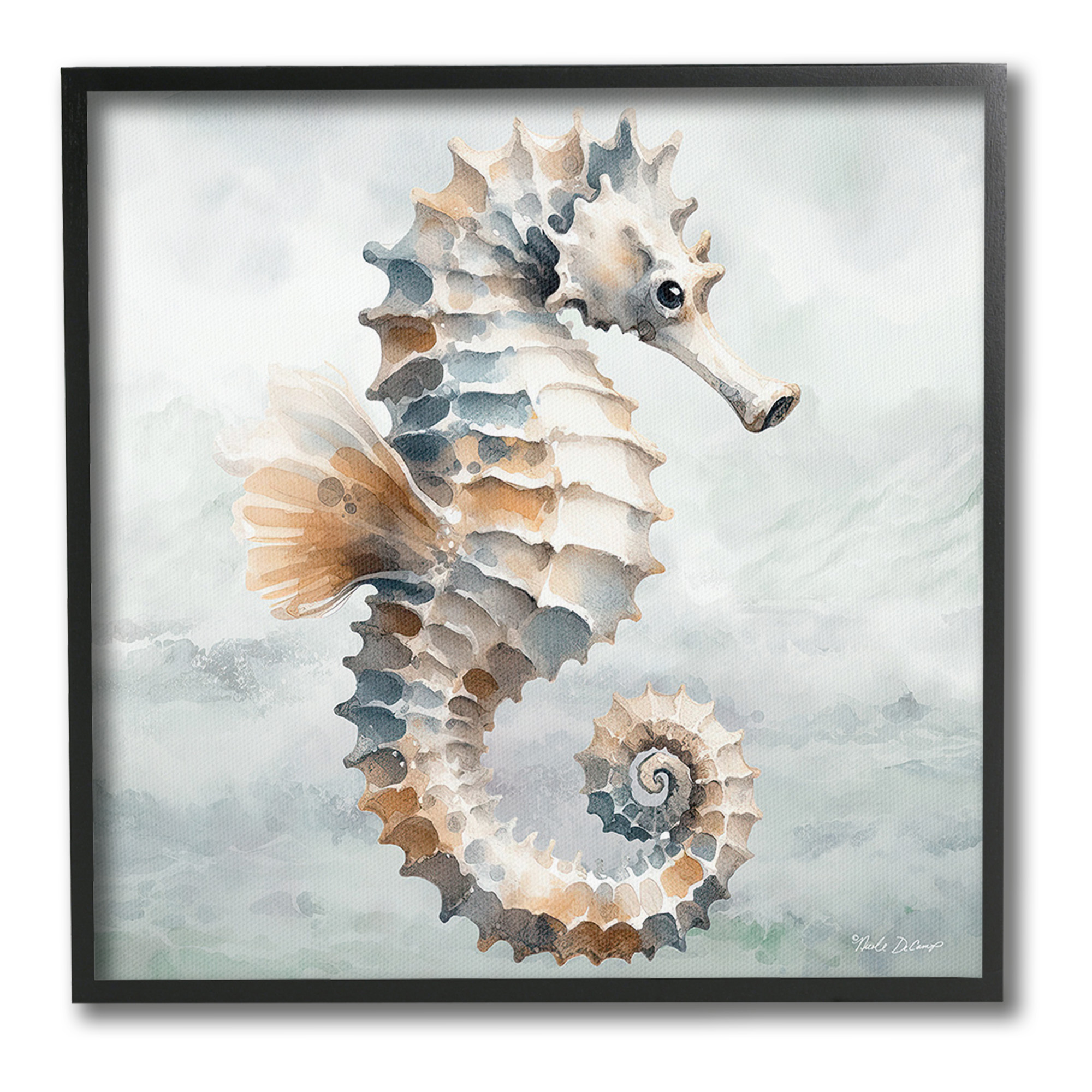 Stupell Industries Detailed Ocean Seahorse Animals & Insects Painting Black Framed Art Print Wall Art, 17 x 17