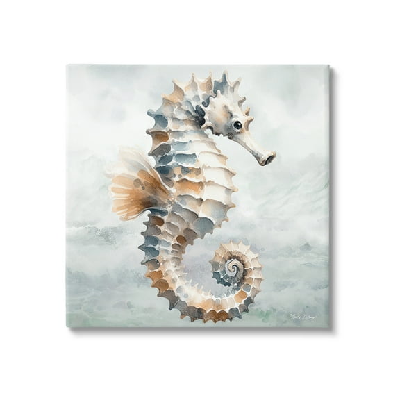 Stupell Industries Detailed Ocean Seahorse Animals & Insects Painting Gallery Wrapped Canvas Art Print Wall Art, 17 x 17