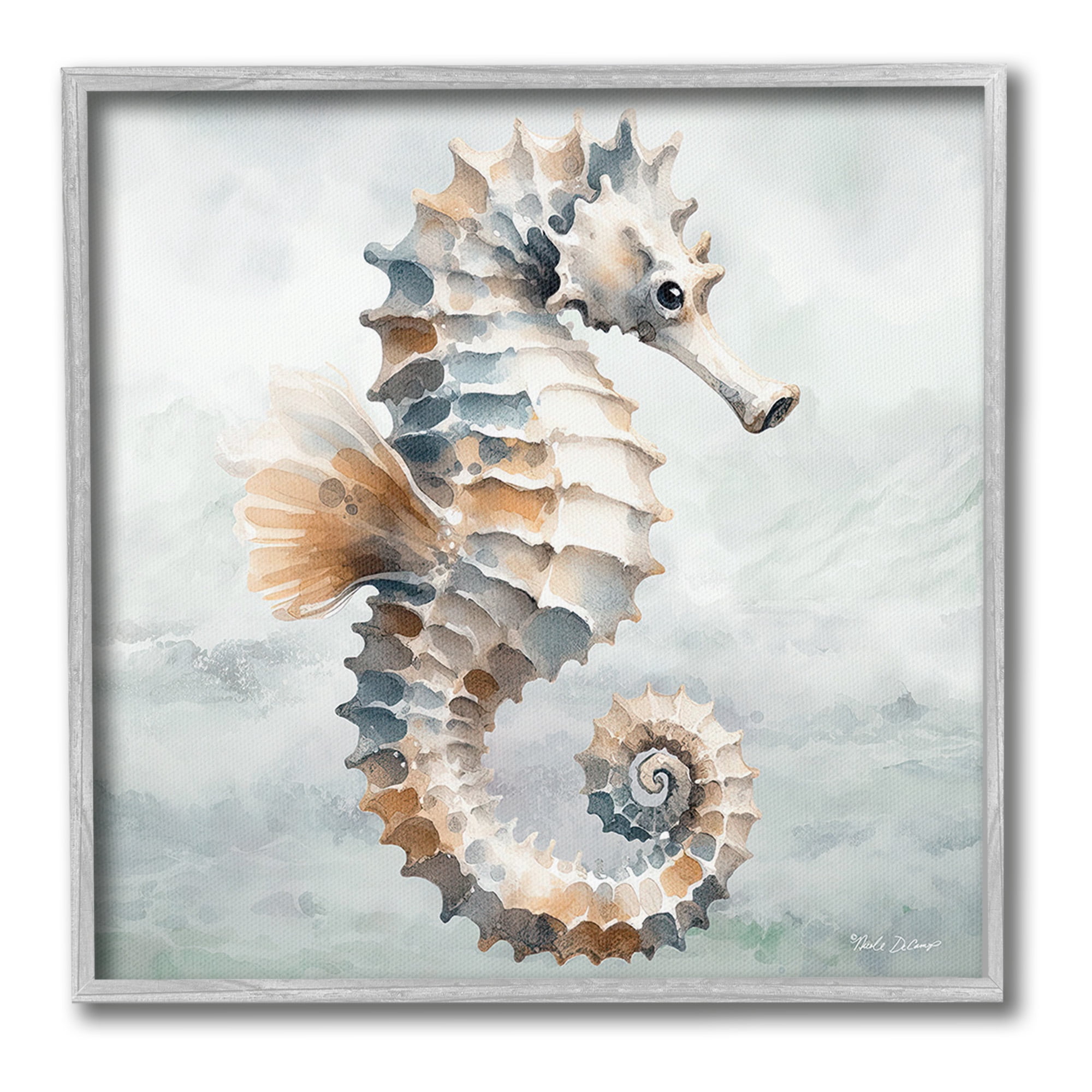 Stupell Industries Detailed Ocean Seahorse Animals & Insects Painting Gray Framed Art Print Wall Art, 24 x 24