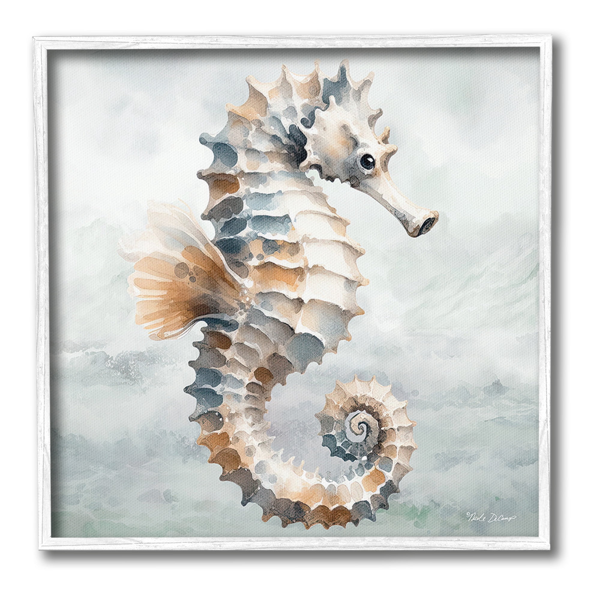 Stupell Industries Detailed Ocean Seahorse Animals & Insects Painting White Framed Art Print Wall Art, 17 x 17