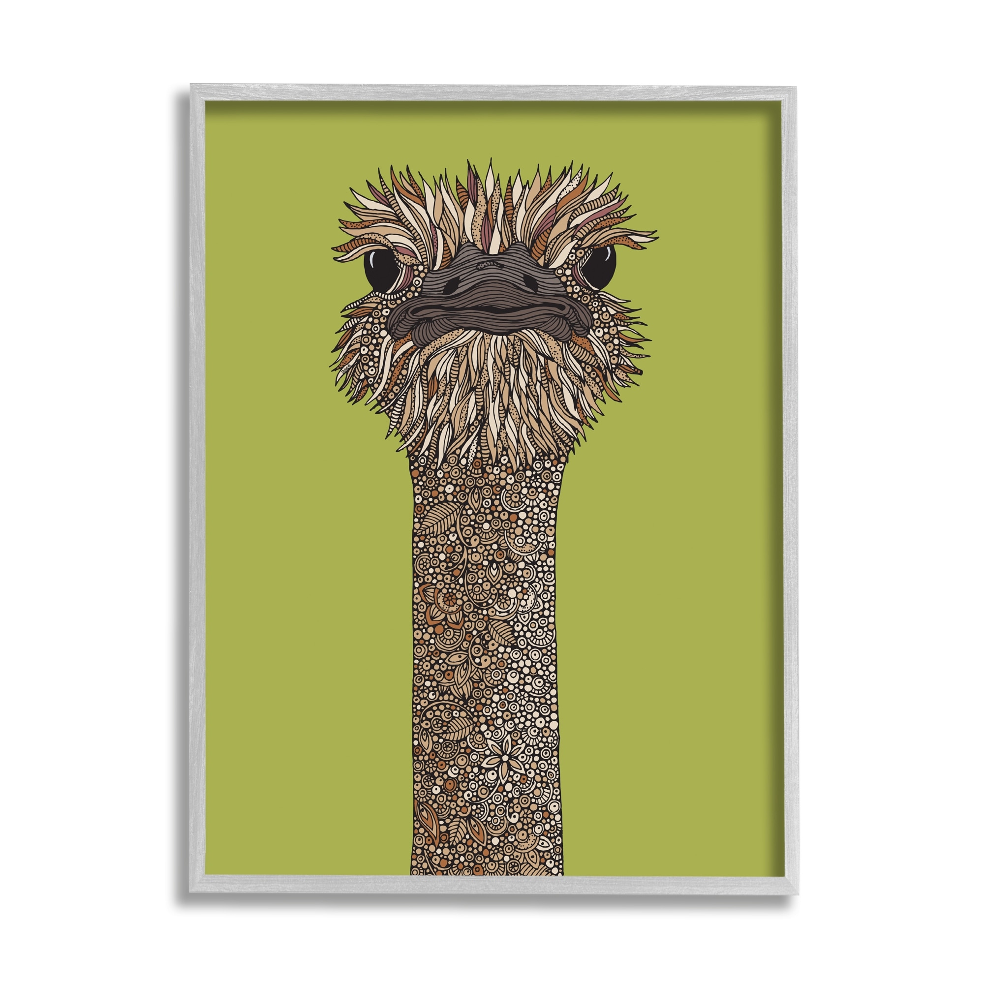 Stupell Industries Detailed Ostrich Bird Floral Petal Fractal Shapes Graphic Art Gray Framed Art Print Wall Art, Design by Valentina Harper