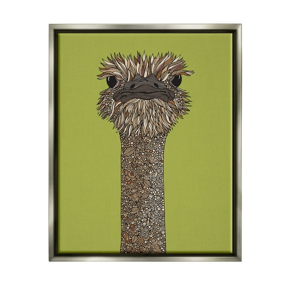 Stupell Industries Detailed Ostrich Bird Floral Petal Fractal Shapes Graphic Art Luster Gray Floating Framed Canvas Print Wall Art, Design by Valentina Harper