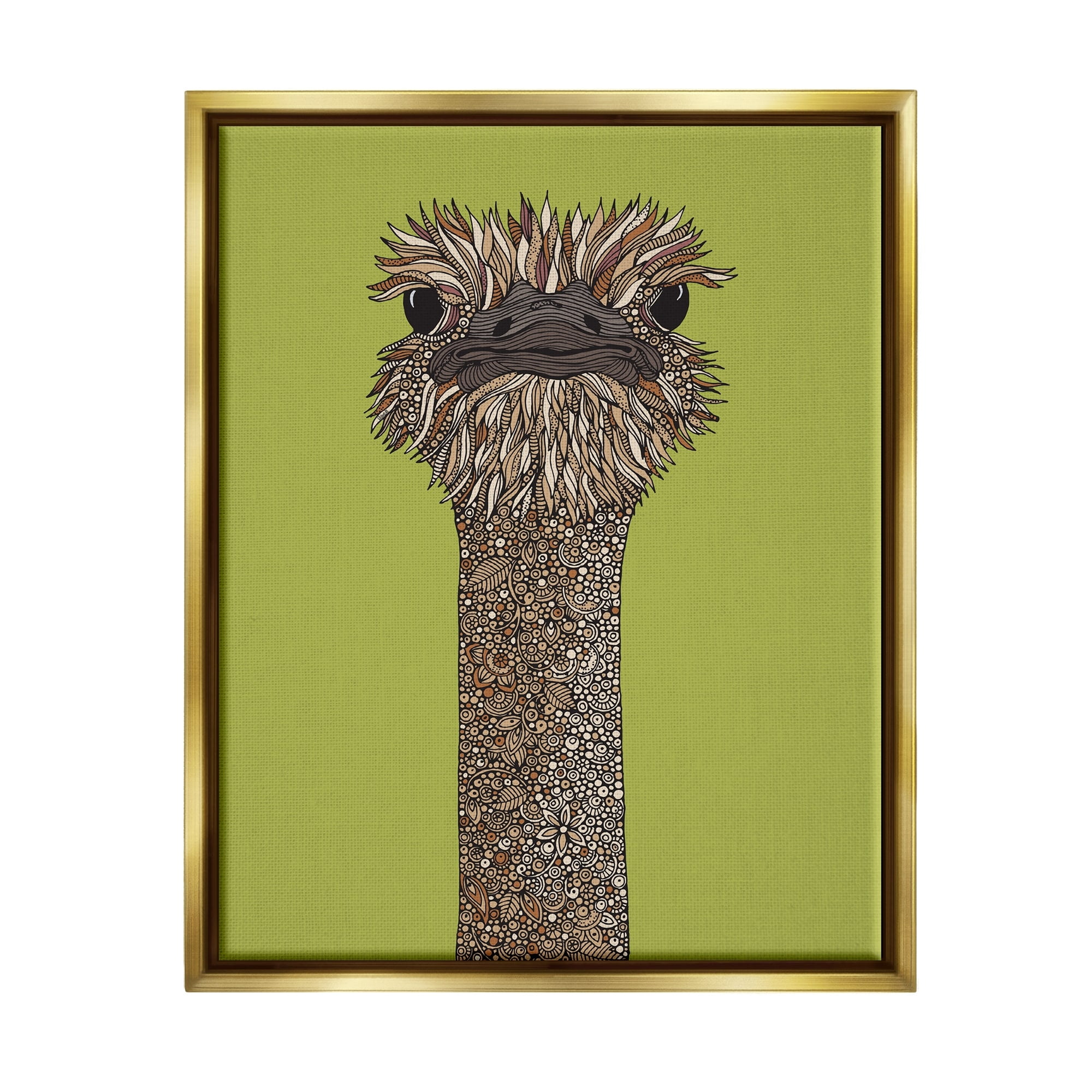 Stupell Industries Detailed Ostrich Bird Floral Petal Fractal Shapes Graphic Art Metallic Gold Floating Framed Canvas Print Wall Art, Design by Valentina Harper