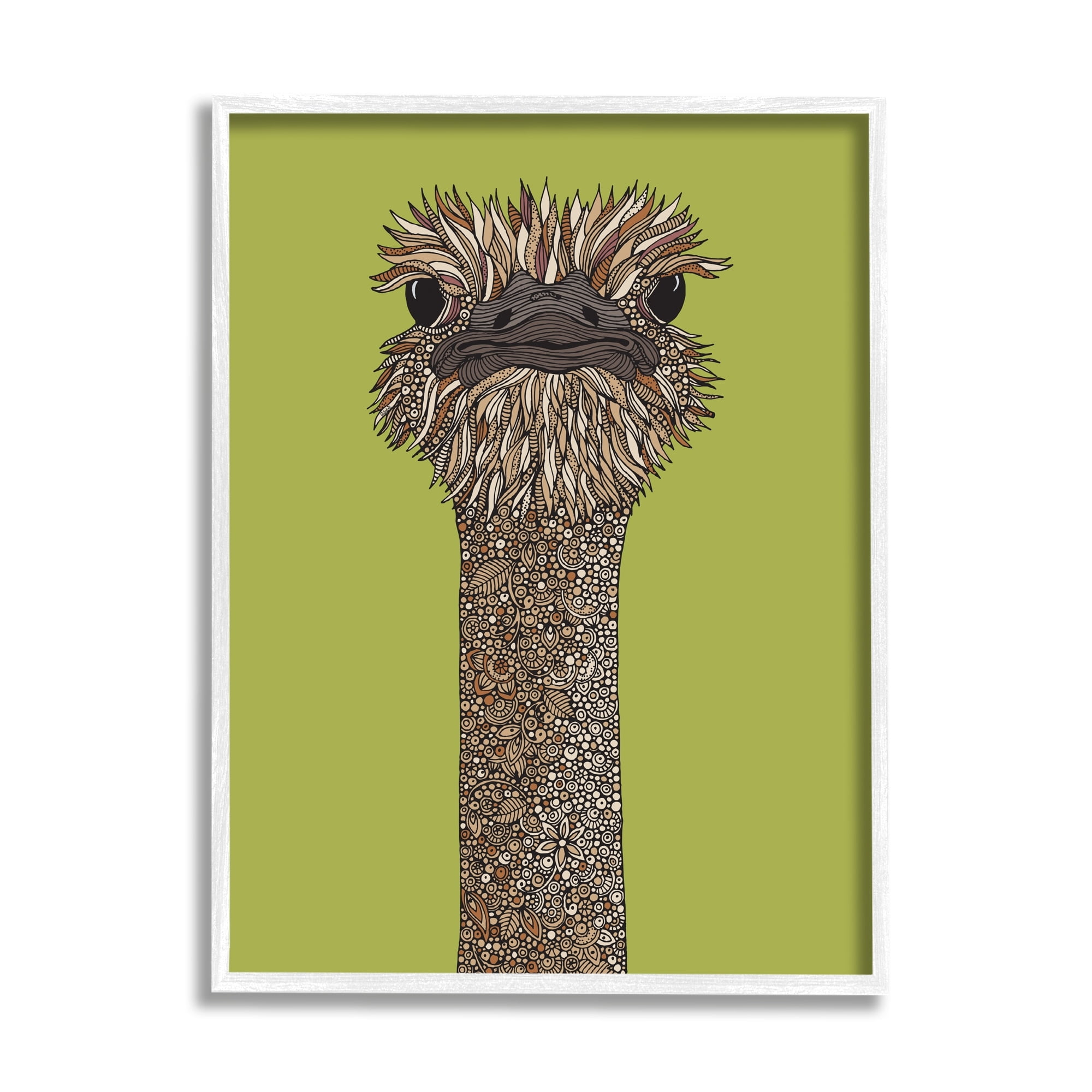 Stupell Industries Detailed Ostrich Bird Floral Petal Fractal Shapes Graphic Art White Framed Art Print Wall Art, Design by Valentina Harper