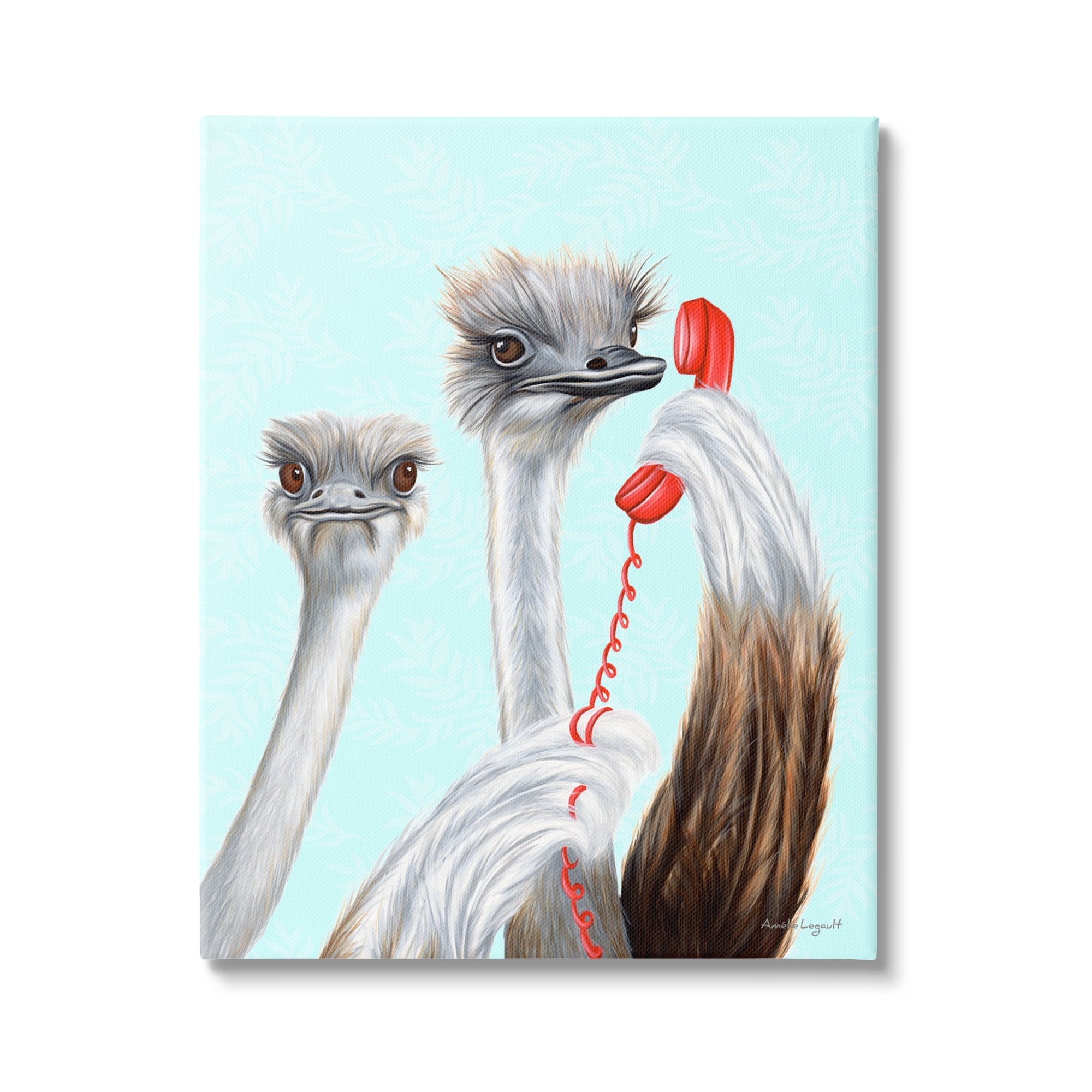 Stupell Industries Detailed Ostrich Birds Talking Red Cord Telephone Graphic Art Gallery Wrapped Canvas Print Wall Art, Design by Amelie Legault