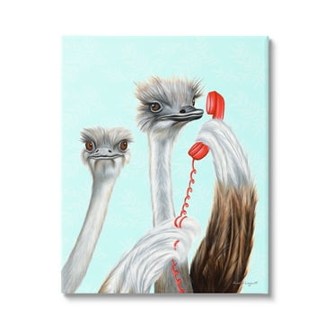 Stupell Industries Detailed Ostrich Birds Talking Red Cord Telephone Graphic Art Gallery Wrapped Canvas Print Wall Art, Design by Amelie Legault
