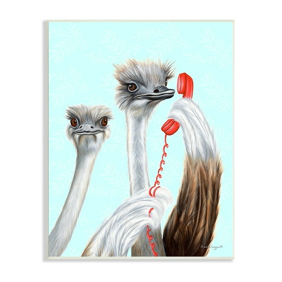 Stupell Industries Detailed Ostrich Birds Talking Red Cord Telephone Graphic Art Unframed Art Print Wall Art, Design by Amelie Legault