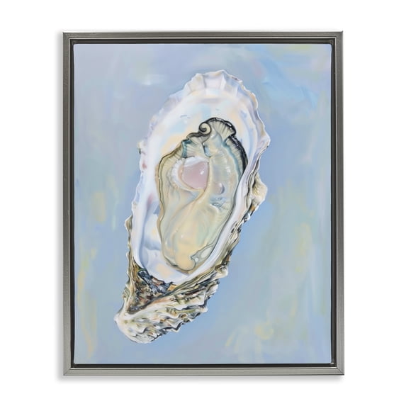 Stupell Industries Coastal Detailed Oyster on Blue Gray Floating Frame Canvas Art, 17 x 21, by Arlington Prints