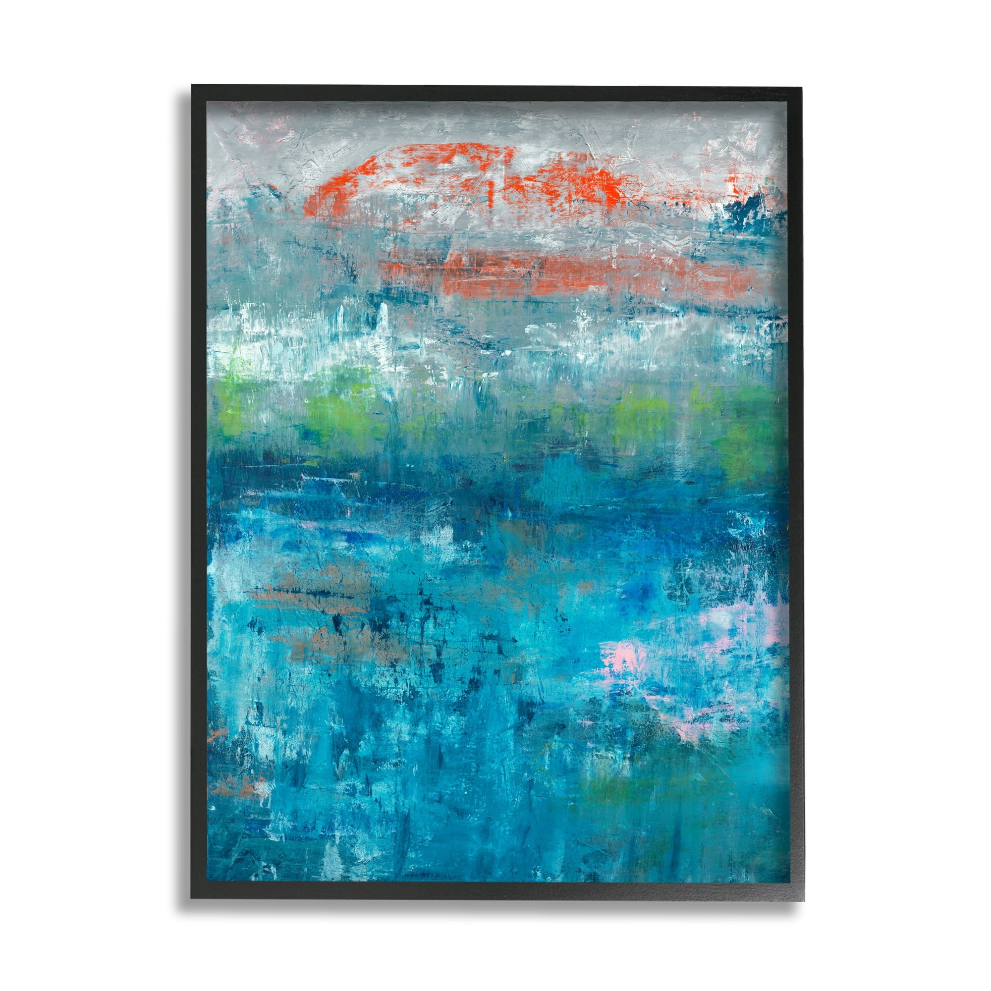 Stupell Industries Detailed Paint Stroke Overlays Deep Blue Red Accent Painting Black Framed Art Print Wall Art, Design by Jeff Iorillo