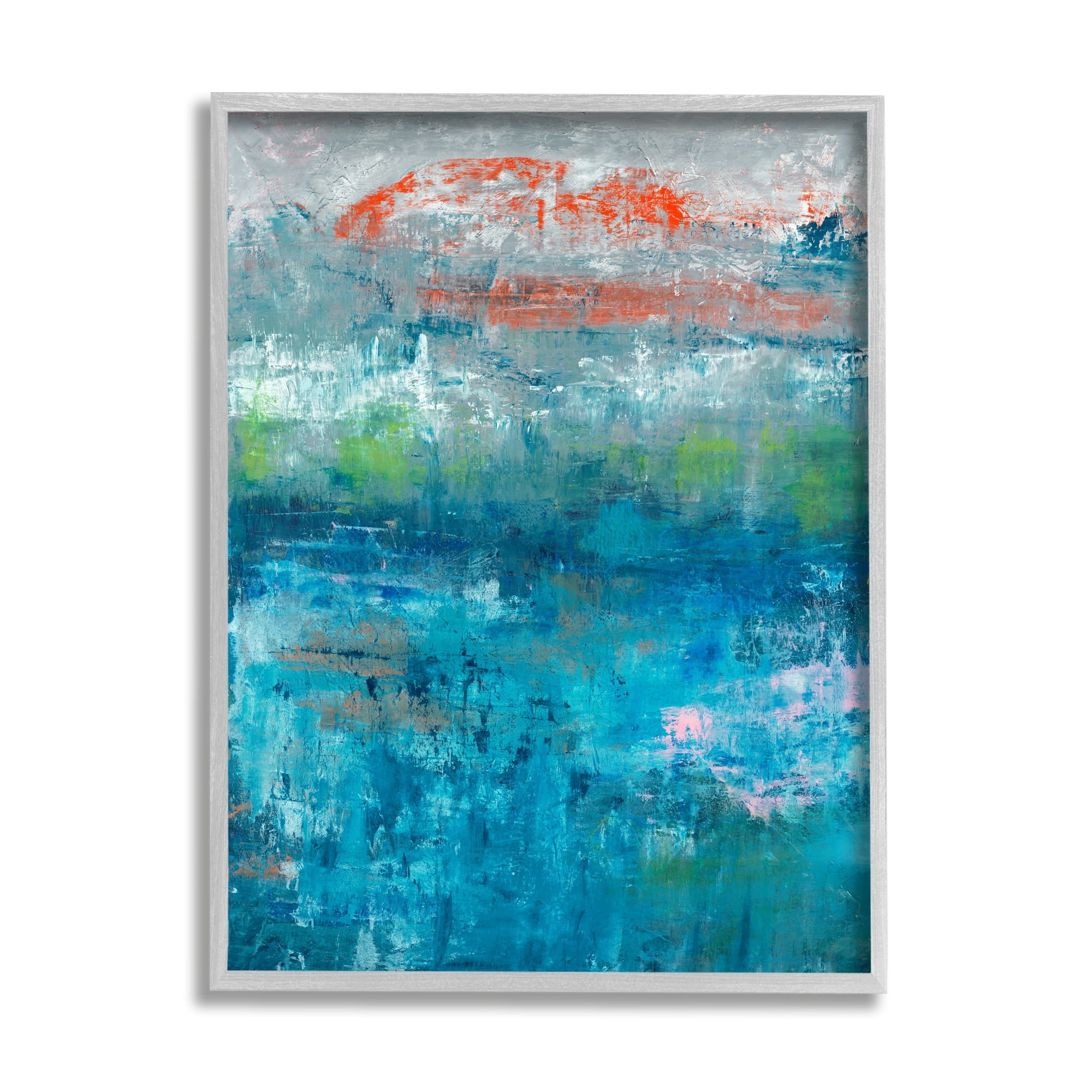 Stupell Industries Detailed Paint Stroke Overlays Deep Blue Red Accent Painting Gray Framed Art Print Wall Art, Design by Jeff Iorillo