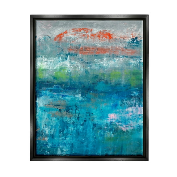 Stupell Industries Detailed Paint Stroke Overlays Deep Blue Red Accent Painting Jet Black Floating Framed Canvas Print Wall Art, Design by Jeff Iorillo