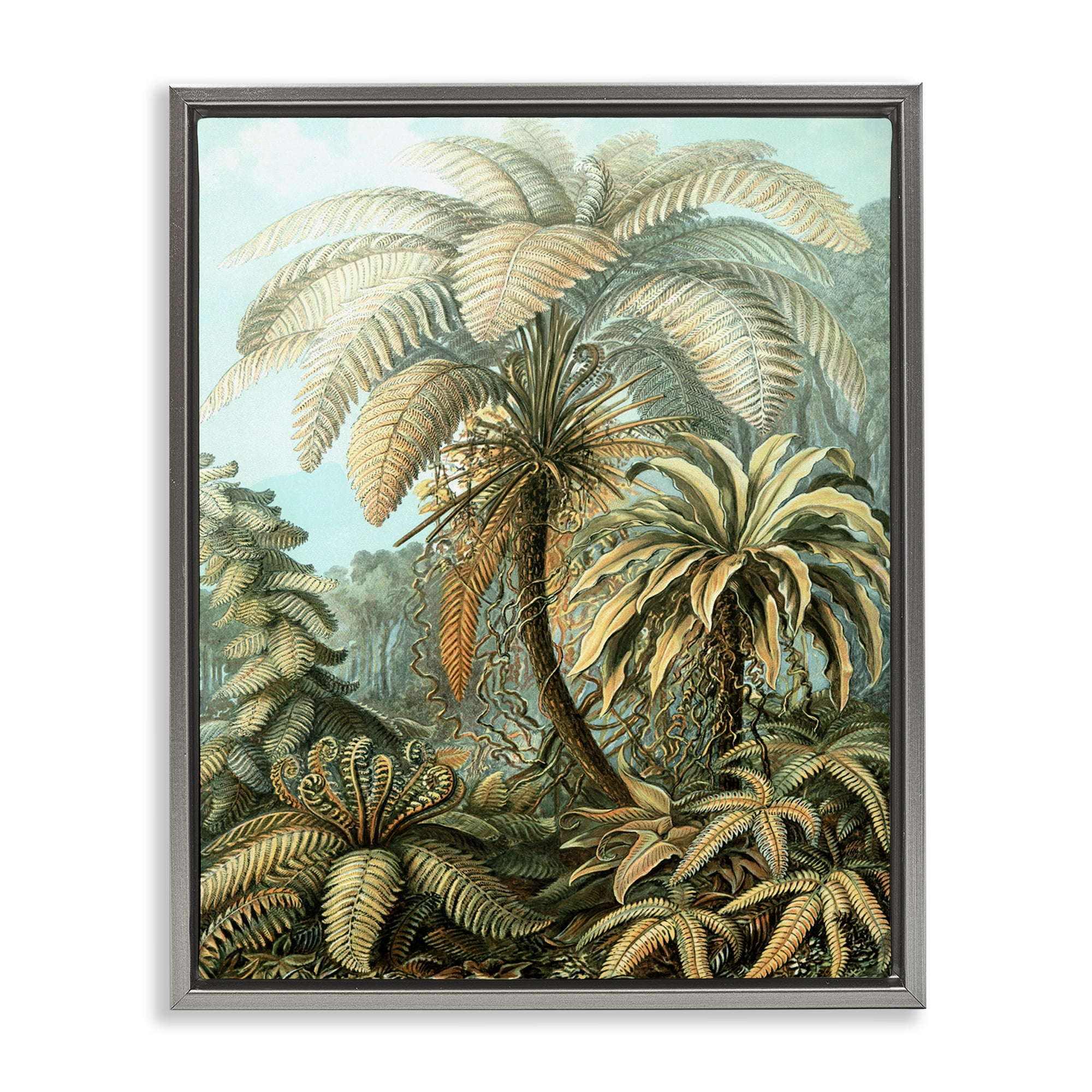 Stupell Industries Detailed Palm Tree Leaves Landscape & Nature Painting Gray Floater Framed Canvas Art Print Wall Art, 17 x 21